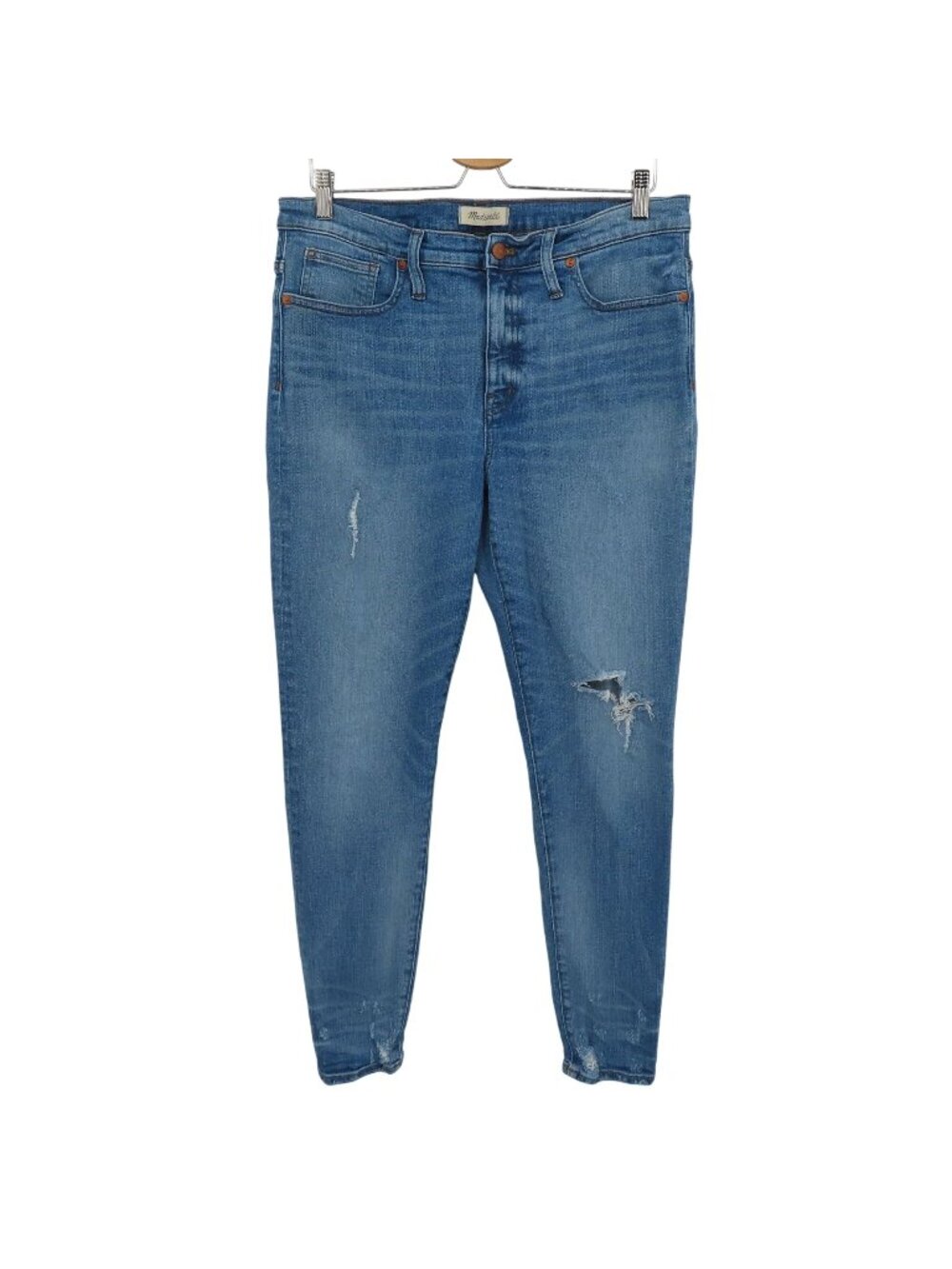 Madewell Women 32 9in High Rise Skinny Jeans Whiskered Distressed Denim Pockets